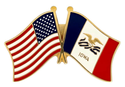 flag lapel pin with one Iowa state flag and one United States flag