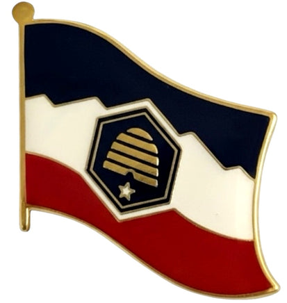 a state of Utah flag pin with the new Beehive design