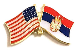 Serbia w/Seal World Flag Lapel Pin  - Double
